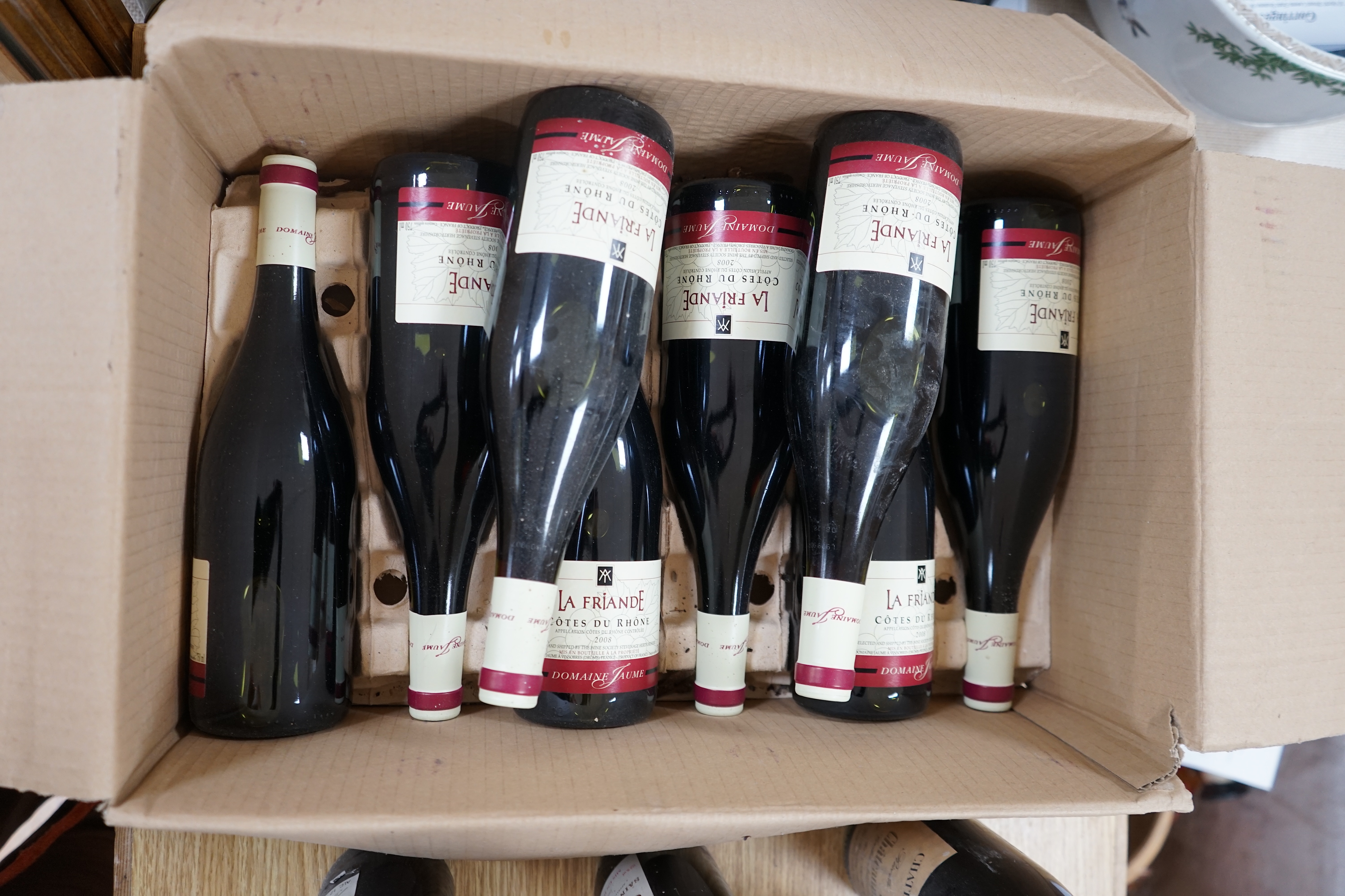 A selection of seventeen bottles of red wine, including claret, eight bottles of La Friande, Cotes du Rhône 2008 etc. Condition - fair, storage history unknown